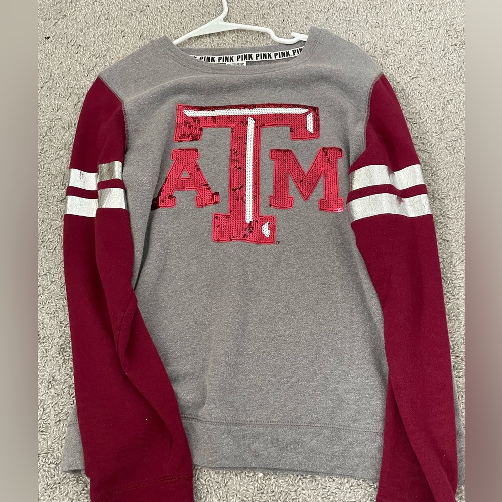 junior’s victoria’s secret pink grey and red Texas A&M long sleeve sweatshirt